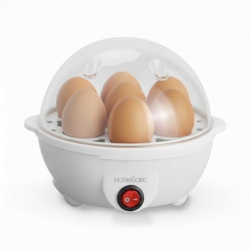 Image of HOMEBASIC 7-Egg Electric Cooker - Automatic Egg Boiler, Soft /Medium /Hard Boiled, One-Touch Operation, LED Indicator, 350W Rapid Heating, Easy Clean