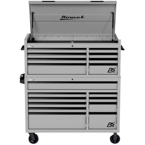 Homak 54" RS Pro Combo Rolling Cabinet, Hutch or Top Chest, 54" W x 24" D x 72" H (Grey, Tool Chest)
