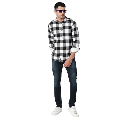 Image of Pepe Jeans Men's Bruton Sherpa Lined Twill Checks Regular Fit Shirt
