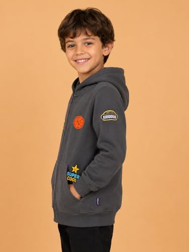 Image of Unisex Kids Solid Full Sleeve Zip Front Open Hooded Sweatshirt