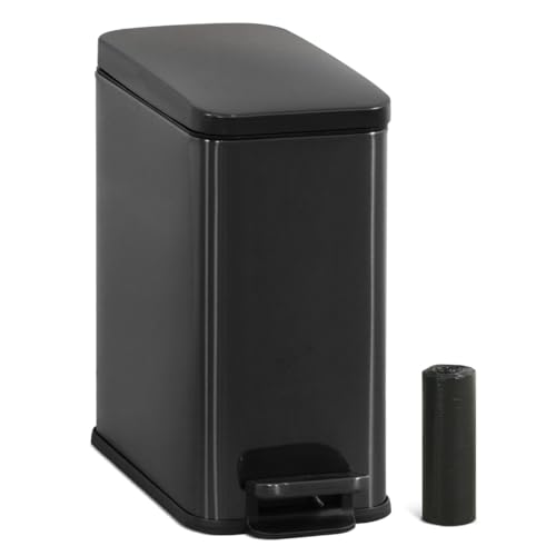 Caneca de basura rectangular de acero inoxidable de 10 litros negra