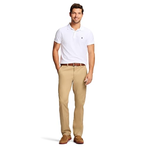 IZOD mens Performance Stretch Straight Fit Flat Front Chino Casual Pants, Cedarwood Khaki Core, 32W x 29L US2