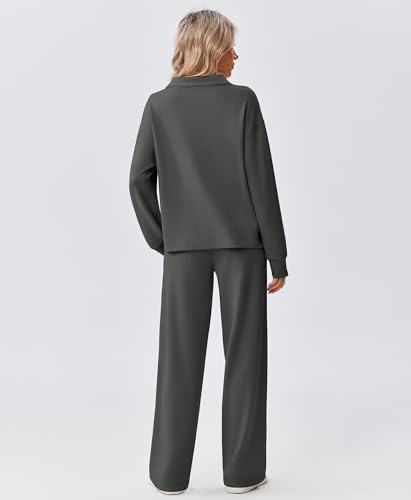 Image of PINSPARK 2 Piece Sets for Women 1 /2 Zip Sweatsuit Loose Fit Sweatshirt Straight Leg Pants 2026 Matching Outfit Fall Tracksuit