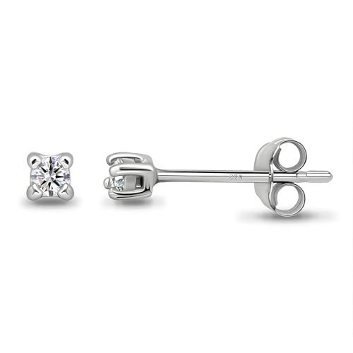 Stud Earrings for Women Sterling Silver Cubic Zirconia Round Stud Pierced Tiny Cartilage 2mm CZ Earring Studs for Men Single or Multipack Sets