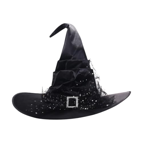BJUTIR Witch Hat For Women, Wide Brim Halloween Wizard Hat With Tulle Veil - image 2