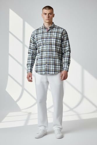 Image of JHABAK'S Cotton Blend Unstitched Checkered Fabric for Men - 2.35m Shirt Piece / 3m Kurta Piece - Width 36 Inches