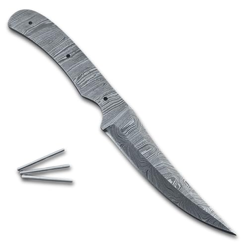 HAWK KNIVES Damascus Steel Blank Blade for Knife Making Kit Diy – 4' Full Tang Bushcraft, EDC Hunting, Skinning Knife Blank