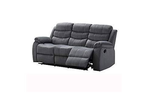 Kingway Modern Fabric 3Pcs Reclining Set For Living Rooms Upholstered Manual Motion Couches Sofas, 3+2 Seat, Gray #TOP4