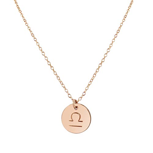Rose Gold Libra Zodiac Charm Necklace, 16 Inches - September, October Birthday Gift For Girl - Handmade Gold Fill Jewelry #TOP4