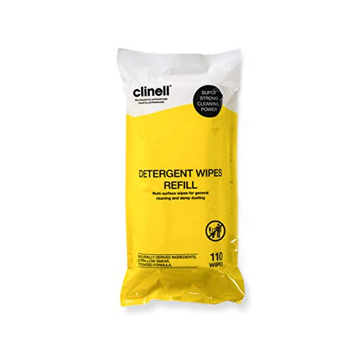 Clinell Detergent Wipes Refill - Non Hazardous Alcohol and Disinfectant Free Multi-Surface Wipes - Strong & Durable Wipes, Low Smear - Pack of 110 Wipes -