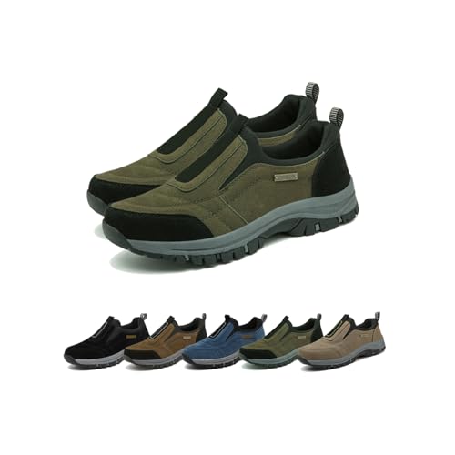 Men's Waterproof Orthopedic Walking Shoes,Breathable Slip-On Hiking Sneakers with Arch Support, Non-Slip Grip, and Lightweight Comfort for Outdoors (Green, Adult, Men, 9, Numeric, US Footwear Size System, Medium)