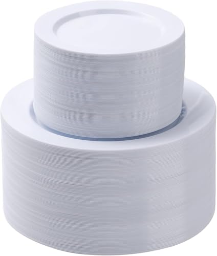 Image of Goodluck 200PCS White Plastic Plates, Heavy Duty Disposable Plates