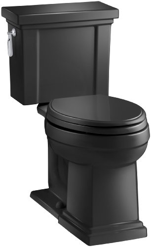 KOHLER K-3950-7 Tresham Comfort Height Two-Piece Elongated 1.28 GPF Toilet with AquaPiston Flush Technology and Left-Hand Trip Lever, Black Black KOHLER K-3950-7 Tresham Comfort Height Two-Piece Elongated 1.28 GPF Toilet with AquaPiston Flush Technology and Left-Hand Trip Lever, Black Black