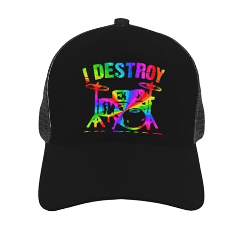 Drums Drummer I Destroy Silence Vintage Mesh Baseball Cap - Classic Adjustable Peak Cap, Trucker Hat for Men & Women2