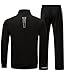 BGOWATU Men's Fleece Lined Tracksuits 2 Piece Set Sweatsuit for Men Running Sport Jogging Outfits with Zipper Pockets Black + Light Gray L