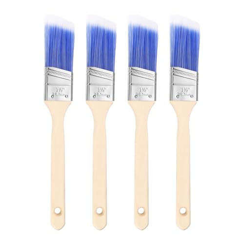 QUARKZMAN 4 Pinceles de Pintura de 1.5' con Mango de Madera para Pintura de Ángulo Y Chip para Bricolaje, Arte Plano, Muebles, Vallas, Paredes, Molduras, Azul