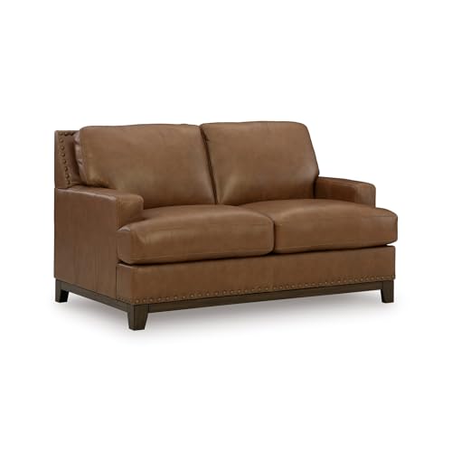 Image of Signature Design by Ashley Brendola Brown Leather Loveseat Sofa