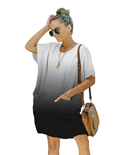 Image of Women's Casual Summer T Shirt Dress Elastic Loose Short Sleeve Dress with Pocket for Women