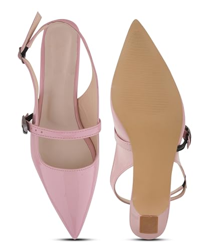 Image of JM LOOKS Women Pointed Toe Slingback Kitten Heels Fashion Buckle Strap Elegant Dress Pumps Shoes