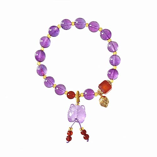 Bracelet Amethyst Jade stretch pour femme perle agate violette pendentif tête de tigre