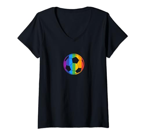 Womens Football LGBTQ Gay Lesbian Allies Soccer Rainbow Flag Pride V-Neck T-Shirt