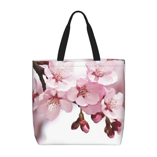 Cherry Blossom Tote Bags for Women Canvas Tote Purse Large Shoulder Bag Aesthetic Shopping Bags Reusable Grocery Bag Hobo Bags Casual Handbags, Top Zipper Closure