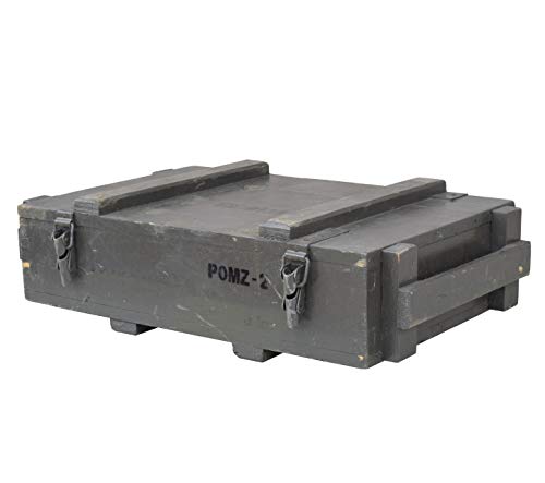 Obstkisten Online Dunkle Militärkiste Typ POMZ aus Holz, 65x39x19cm - Militär Truhe Offizierskoffer Aufbewahrungskiste Munitionsbox Militaria