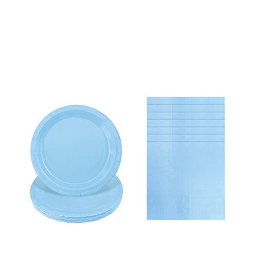 Solid Color Light Blue Tableware Set Decor,20 Paper Napkins 16 Paper Plates in Blue,Disposable Paper Tableware Napkins and Plates Birthday Decorations for Him,Her,Men,Women,Adults Party,Kids Party