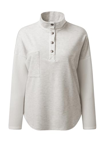 SHEWIN Women Oversized Sweatshirt Fall Pullover Button Up Sweatshirt Spring Comfort Soft Tops Lightweight Loose Long Sleeve Shirts 2025,US 4-6(S),Grey