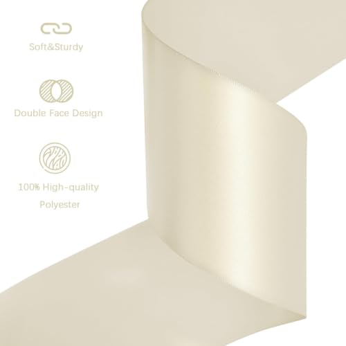 Image of Ivory Satin Ribbon 3 inch X 15 Yards Polyester Ribbon for Gift Wrapping Very Suitable for Weddings Party Hair Bow Invitation Decorations and More