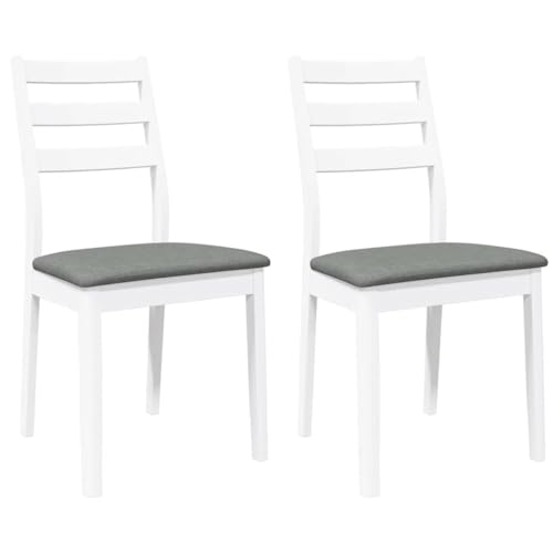 IKAYAA Pack de 2 Sillas de Comedor Modernas Sillas Cocina con Tela Sillón Tapizado Patas Madera Maciza de Caucho para Cocina Salón Blanco y Gris