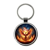 Blooza Blooza Flaming Phoenix Rising From Ashes Fantasy Bird Round Metal Keychain