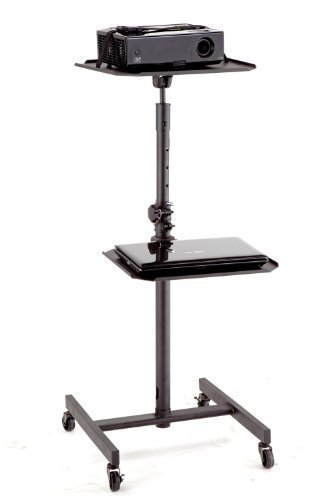 Elitech All Steel Heavy Duty Mobile Projector AV Cart Stand, Top Shelf and Middle Shelf Height Adjustable and Swivel. Top Shelf Tilted Angle Adjustable.
