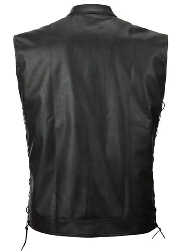 Men`s Faux Leather Vest Adjustable Lace Up Sides Motorcycle Biker Sleeveless Jacket Waistcoat2