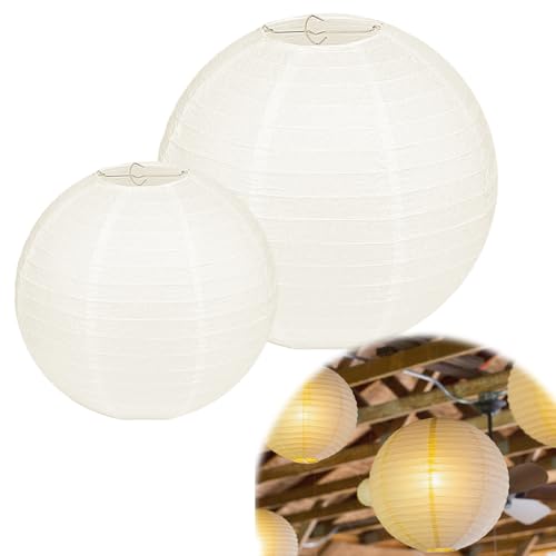 2 Unidades Farolillos de Papel Blanco 30 cm (12') - Pantalla Colgante Redonda Estilo Bambú para Decoración de Bodas, Fiestas o Jardín
