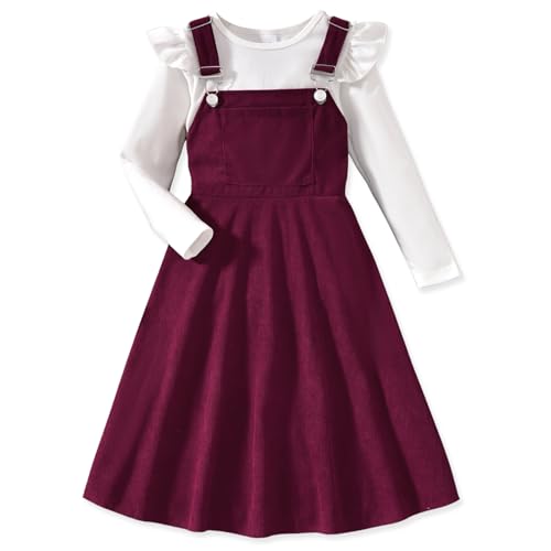 Image of HIHA Little Girls Adjustable Corduroy Pinafore Overall Dress Set Size 6-12