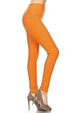 Leggings Depot Women's Cotton Blend Stretch Pull-on Jeggings Casual Pants with Pockets (Orange, Medium)