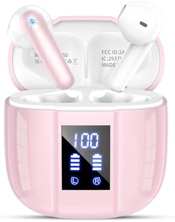 Qecnato 2026 Wireless Earbuds, Bluetooth 5.4 Headphones,Ear Buds, LED Display Earphones with Mic, IP7 Waterproof in Earbud, Comfort Fit, Bluetooth Earbuds for Phone Android iOS, Sport, Walk, Pink image 5