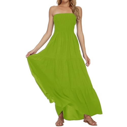 Image of Women's Summer Strapless Tube Top Maxi Dresses Off Shoulder Boho Beach Long Dress