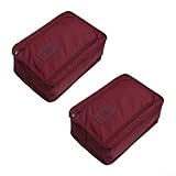 Tragbare wasserdichte Schuh-Aufbewahrungstasche mit Nylon-Material und durchgehendem Reißverschluss – leichter Reise-Organizer für getrennte Schuhe im Gepäck (Wein)