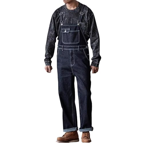 Pierna ancha rayas denim en este mono para hombre con acabados de alta resistencia