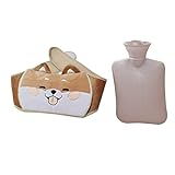 Wärmflasche, Wärmeflaschen aus Gummi mit Bezugmit mit Weichem, Warmwasserbeutel zur Schmerzlinderung für Nacken, Rücken, Schulter und Beine, Taille warm (Shiba Inu-A)