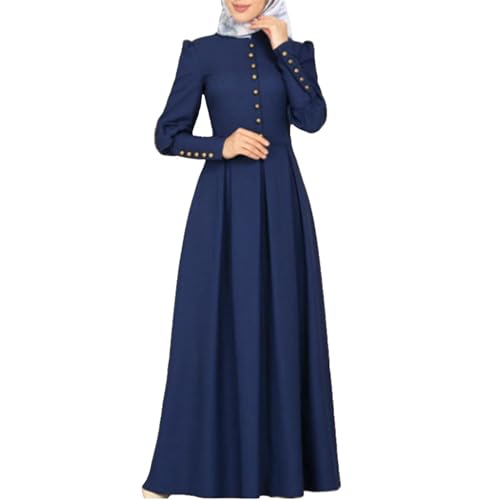 Robe longue évasée à col rond pour femme avec poignets élastiques