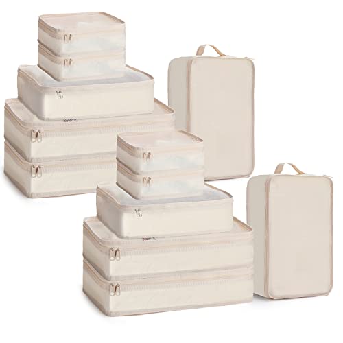 2 Packungen 6 Set Koffer-Organizer-Taschen-Set, leichte Reise-Verpackungswürfel mit Schuhtasche, Gepäck-Organizer, Reiseverpackung, Organizer, Beige Cover