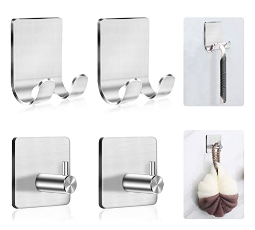 CGBE Lot de 4 Crochet Adhésif Mural, Crochets Serviette Salle de Bain Sans Perçage, Accroche Torchon Cuisine Autocollant, Porte Rasoir Douche Imperméable Acier Inoxydable Multiusages Cover