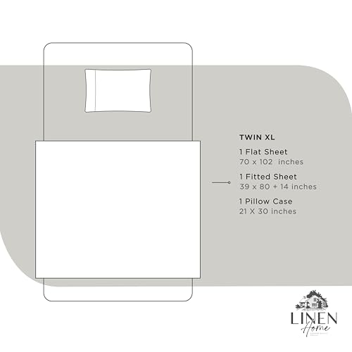Image of Linen Home 100% Cotton Percale Sheets Twin XL Size, White, Deep Pocket, 3 Pieces Set - 1 Flat, 1 Deep Pocket Fitted Sheet and 1 Pillowcase, Crisp Cool and Strong Bed Linen