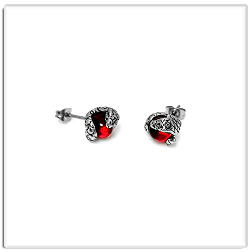 Xusamss Punk Titanium Steel Animal Snake Crystal Ball Stud Earrings(Red) #TOP2