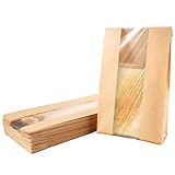 50 Pièces Sachets en Papier Kraft Marron, Sac Alimentaire avec Fenêtre Transparente, 23.5cm × 12cm × 5cm Emballage pour Bonbons, Confiseries, Gâteaux, Boulangerie, Craft, Réutilisable