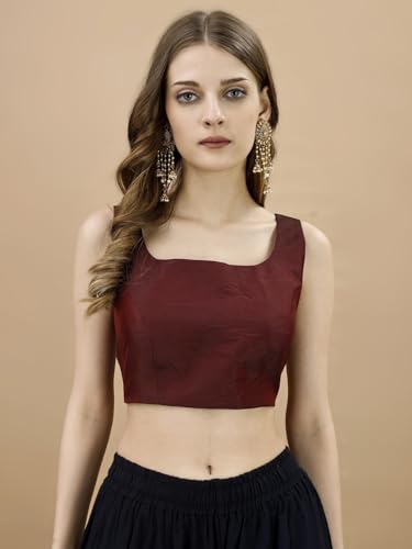 Image of Womanista Women's Taffeta Solid Sleeveless Readymade Saree Blouse for Women Stylish
