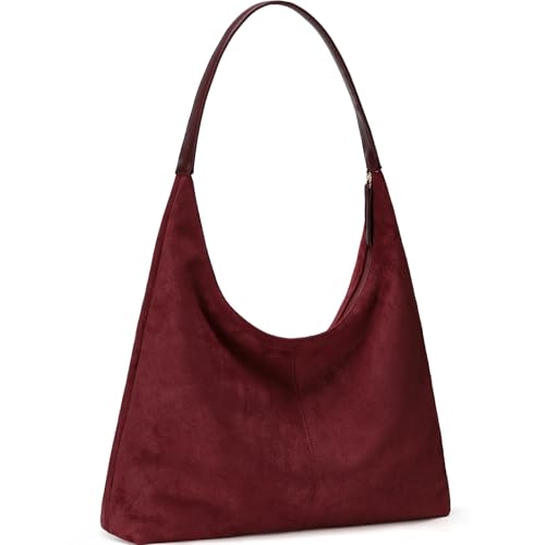 WantGor Large Tote Bag for Women Suede Shoulder Purses Casual Slouchy Totes Bag Ladies Work Laptop Travel Handbags (Burgundy)